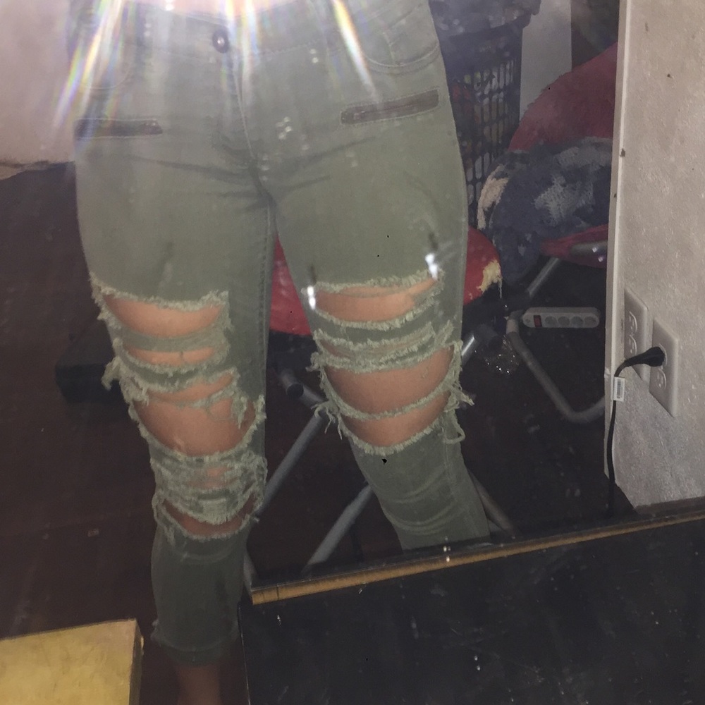 Olive Green Ripped Jeans